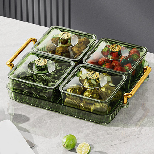 Platos Para Servir Divididos, Bandeja De 4 Cuadrícula Verde
