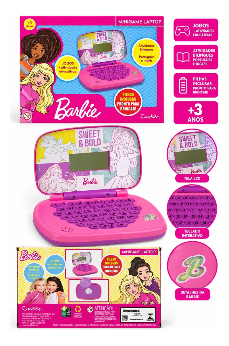 Minigame Laptop Barbie Educativo Bilíngue Candide Rosa