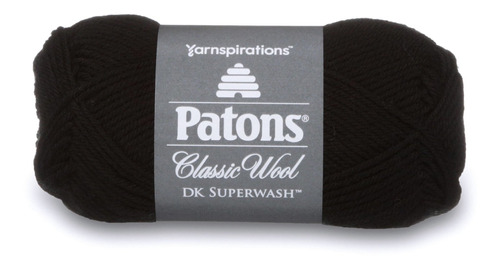 Patons Classic Wool Dk Ovillo Lana 1.75 Onza Negro 1