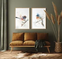 Comprar Set X2 Cuadros Completos 33x43 Cm Pájaros Acuarela Arte Aves