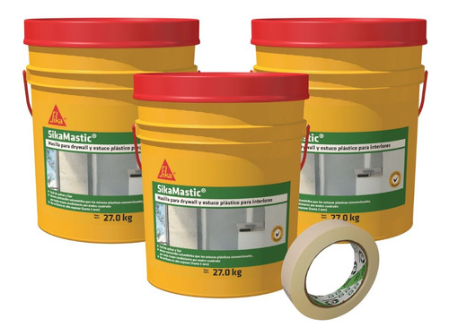 3 Canecas 27kg Estuco Plastico Para Interiores Sika Mastic 