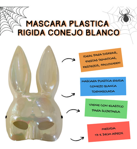 Mascara Plastica Rigida Conejo Blanco Blanco Tornasolado Conejo