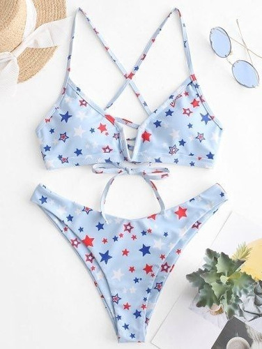 Traje De Baño Cruzado Con Estampado De Estrellas