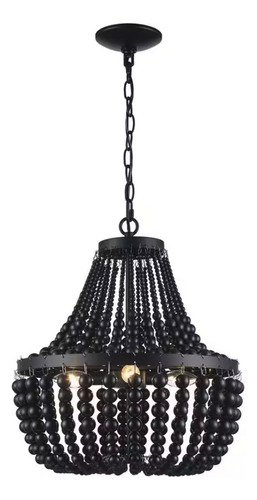 Lampara Techo Negra De 3 Luces Pantalla De Cuentas De Madera