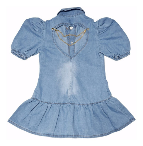 Imagem 10 de 10 de Vestido Mini Diva Infantil Jeans Blogueirinha Costas Coração