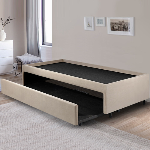 Bicama Box Suede Viúva 120x203 Para Dois Colchões Cor Bege