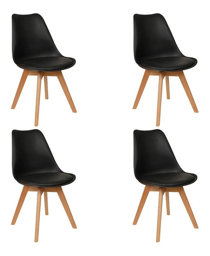 Sillas Tulip Cocina Comedor Escandinava Nórdica X 4 Unidades Estructura de la silla Natural Asiento Negro Diseño de la tela Tulipán