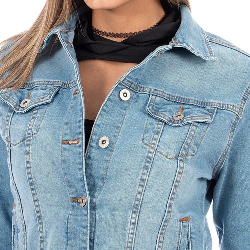 Imagen 5 de 5 de Chamarra De Mezclilla Stretch Ajustable Para Dama Azul Medio
