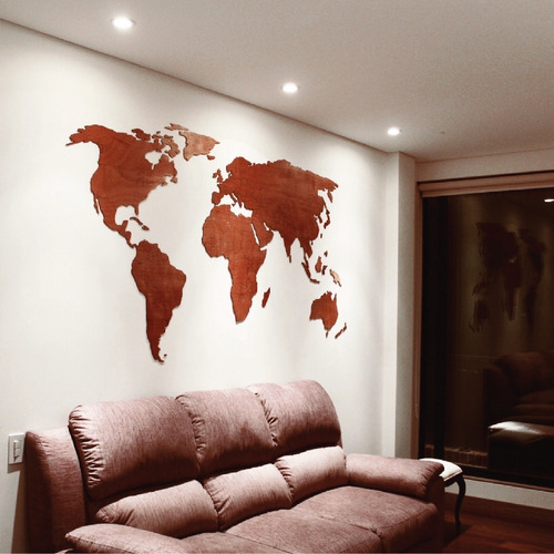 Mapa Grande En Madera Plano - Decoración De Pared