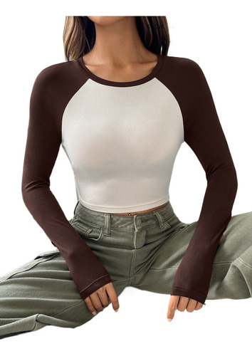 Camiseta Mujer Manga Larga Crop Top Corto