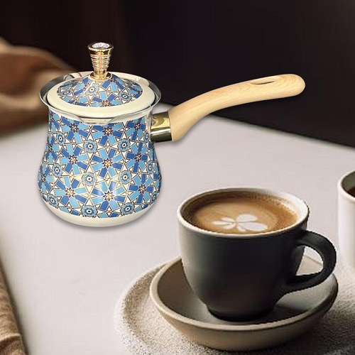 Cafetera Turca De Acero Inoxidable, Olla 900 Ml Patrón Azul