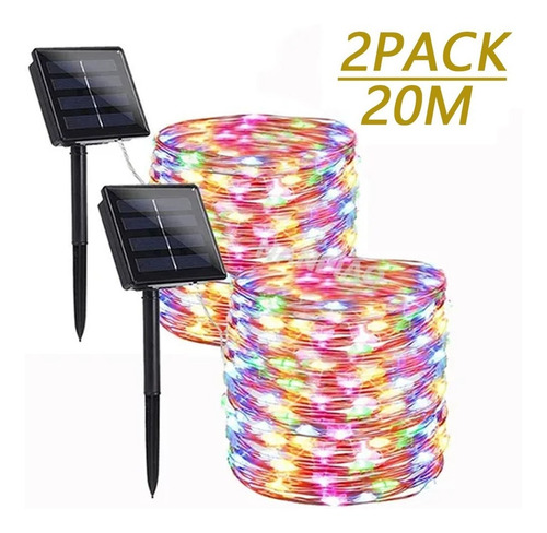20m 2pack Solar Cobre Corda Luz Decorativa Exterior