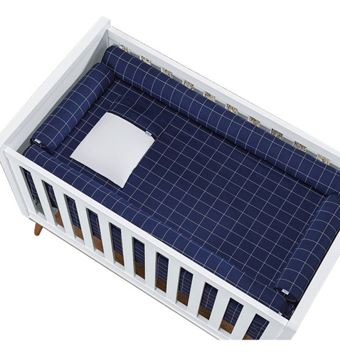 Jogo De Berço Americano Enxoval Kit Rolinho Bebê Lençol 7pcs Cor Azul-marinho Desenho Do Tecido C001