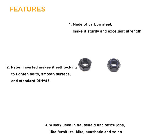 Binifimux 10pcs M10 X 15 Mm Hex Nylon Inserta Autoinforme,