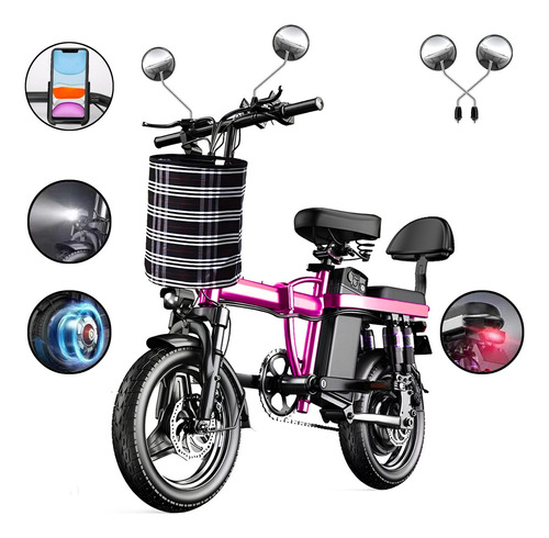 Bicicleta Eléctrica Plegable S8 Pro 50km/h 700w Impermeable Color Rosa