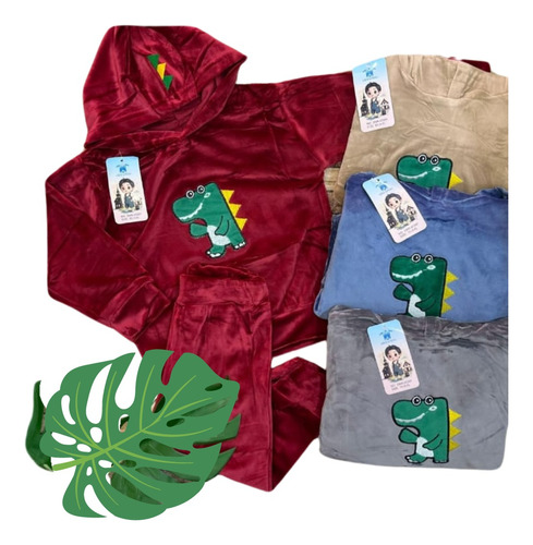 Conjunto Bebe Y Niños Plush Con Capucha Dino