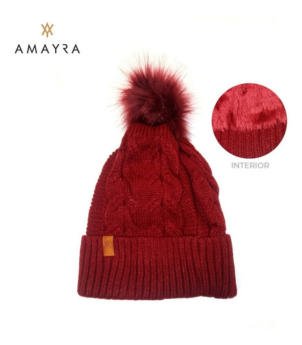 Gorro Amayra 67.t4229 Tejido Interior Y Pompón De Símil Piel