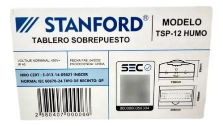 Tablero Sobrepuesto 12 Circuitos Humo Transparente Stanford