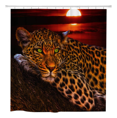Cortina Ducha Diseño Leopardo Color Rojo Marron Negro