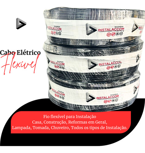 Fio Elétrico 4mm Cabo Flexível 4mm Rolo 100m Metros 750v Preto