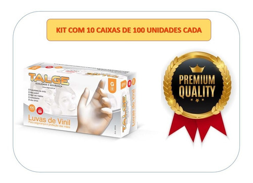 Luvas descartáveis Talge cor transparente tamanho  M de vinil em kit de 10 x 100 unidades 