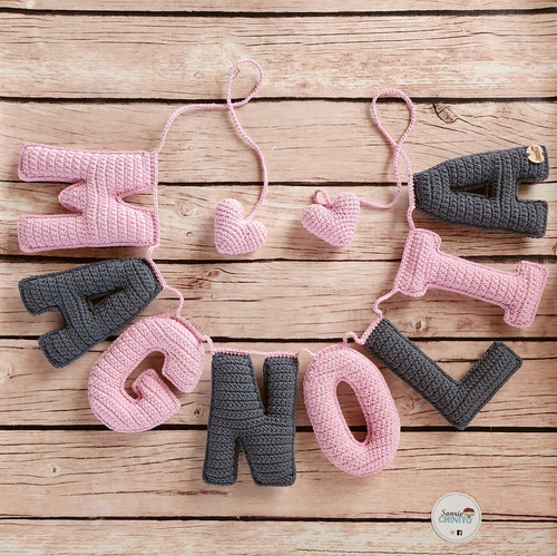 Cartel Nombre Banner Guirnalda Tejida Crochet 10 Letras Personalizado