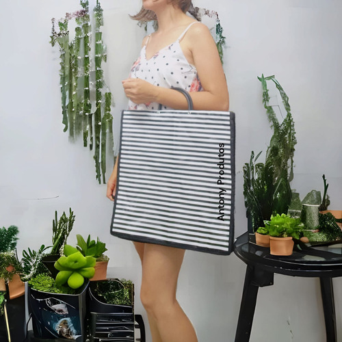 Sacola De Feira Retornável Nylon 39cx41ax14l -mod. Broto Cor Cor68 Listra Roxa