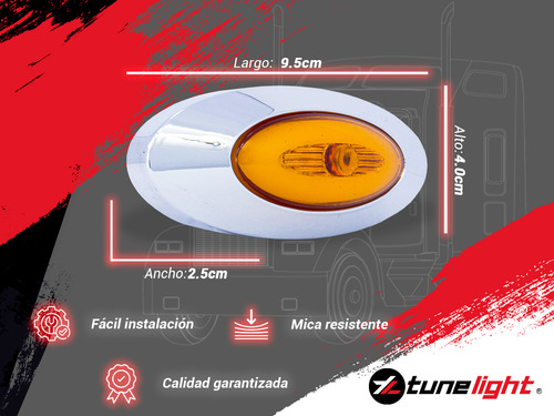 Set De Plafones Lat Elípticos 10 Pzs Ámbar 12-24 V Tunelight
