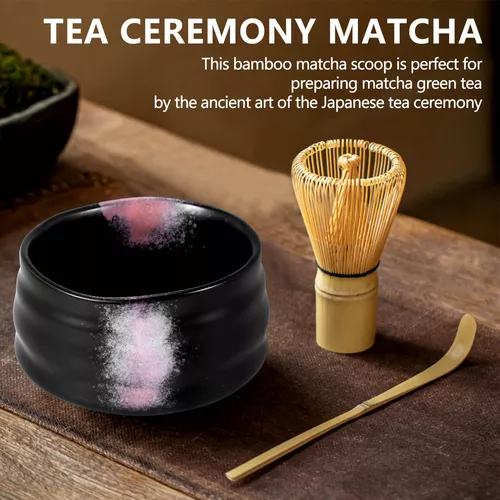 Cuenco de cerámica para ceremonia del té, cuchara de bambú para té