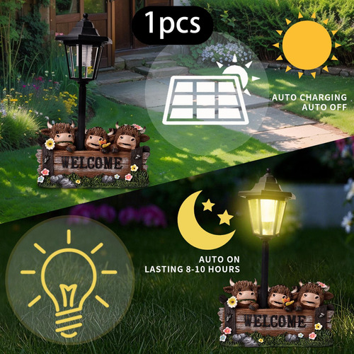 Estatua De Vacas De Jardín Solar Light Resin Sculpture