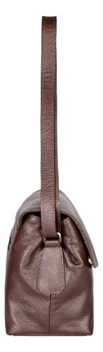 Bolsa Tiracolo De Couro Liso Com Tampa Rose Cor Café