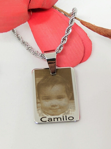 Foto Medalla Acero Personalizada Cadena Rectangular Redond 