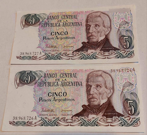 Billete 5 Pesos Argentinos Correlativo Lote 2 Correlativo A