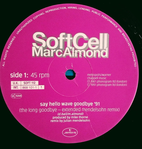 Soft Cell Say Hello Wave Goodbye 91' Vinilo Maxi Uk (Usado)