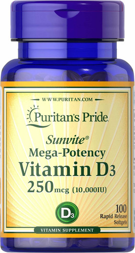 Vitamina D3 10,000 Iu 100 Capsulas 3 Meses Premium Eg D01 Sabor Sin sabor