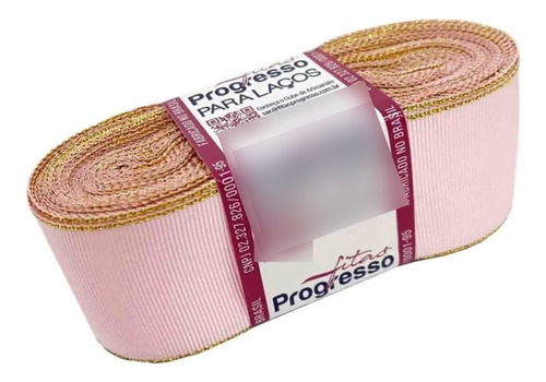 Fita De Gorgurão Gld 38mm Borda Dourada Progresso N°09 10m Cor 206 - Rosa Claro