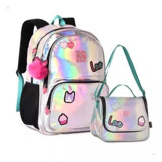 Kit Mochila E Lancheira Escolar Holográfica Rebecca Bonbon