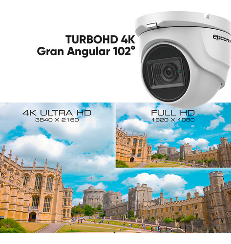 Epcom Kit De 4 Camaras De Seguridad Metalicas Eyeball 8mp Protección Ip66 Para Uso Exterior + Dvr 4ch Turbohd Con Detección De Movimiento Y Salida De Alarma +2tb Hdd Modelo Ev8004e4k-plus+2tb