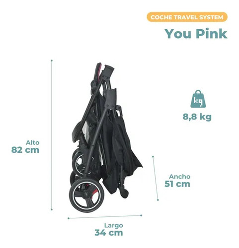 Coche Travel System Pikaboo You Rosado Rosa Negro