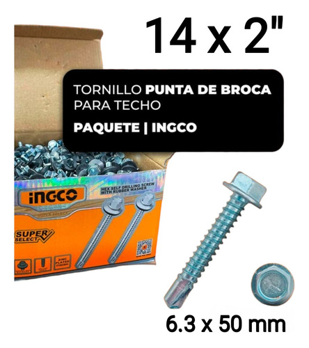 Tornillo Punta Broca Autoperforante Techo 14 X 2 PuLG 180 Pz