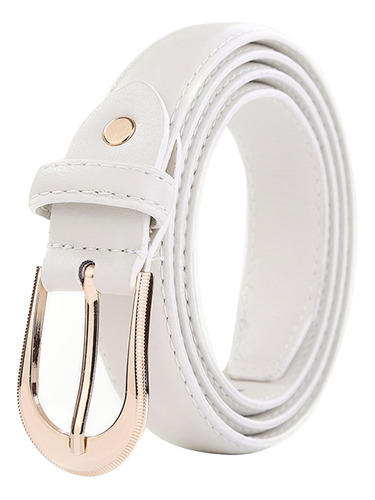 Cinturón De Cuero Pu Blanco Con Hebilla Simple Para Mujer