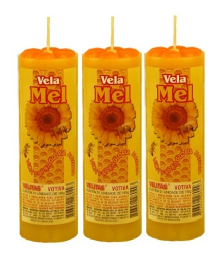3 Velas Votiva Aroma Mel Aromática Amarela Perfumada Sorte