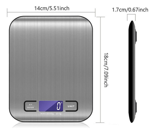 Balanza Bascula Digital De Precision Cocina Reposteria Plateado 5 Kg