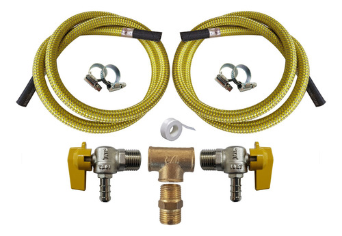Imagem 1 de 6 de Kit Instalação Duplo Gás Encanado Mangueira 1,0 Mt Aço Inox