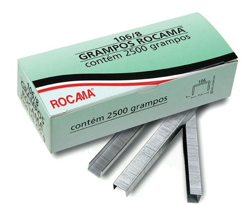 Caixa C/ 2500 Grampos 8mm 106-8 Polidos P/ Grampeador Rocama