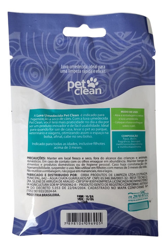 Luva Umedecida Pet Clean Higiene Cães Gatos Roedores Banho