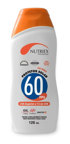 Protetor Solar Fator 60 120ml 1/3 Uva Sem Oleo Nutriex