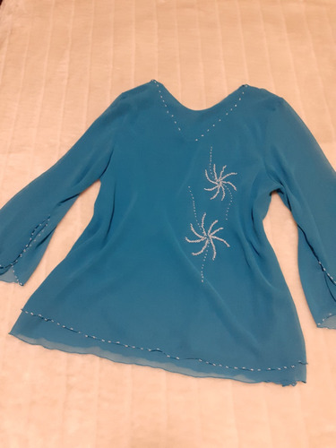 Ml Blusa Gasa Vestir Turquesa - T. L