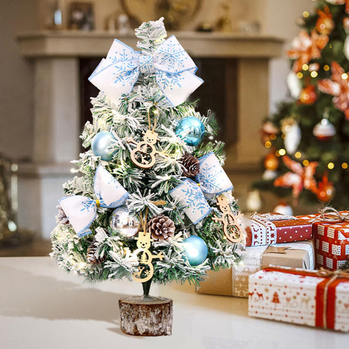 Árbol De Escritorio Para Decoración Navideña, Azul, Nieve Ca