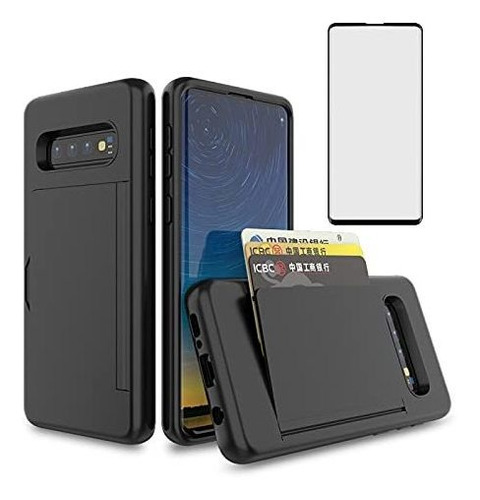 Funda Para Galaxy S10 Plus Guarda Tarjetas +vidrio Temp.